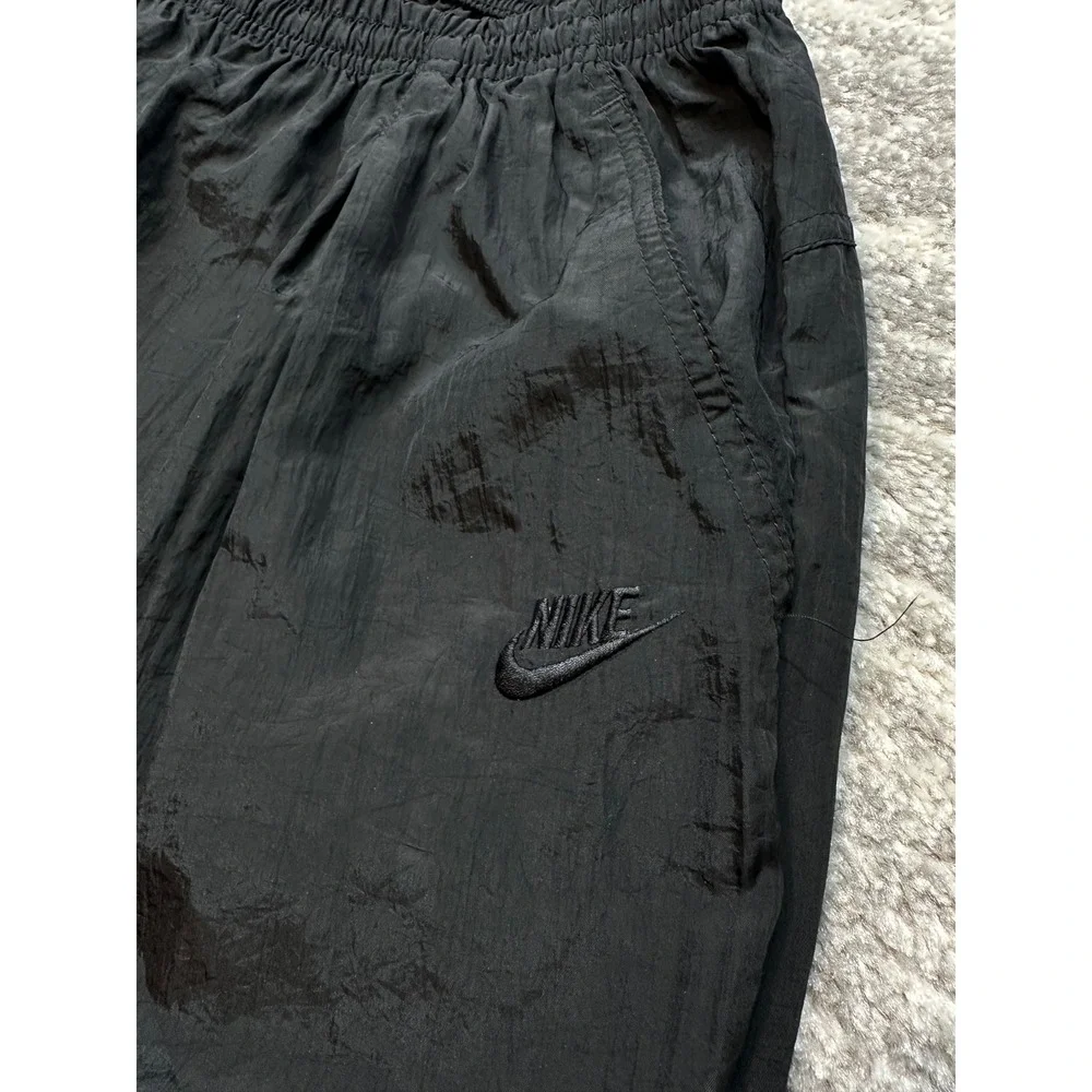 Nike Track Pants Mens XL Black Vintage Nylon Windbreaker Joggers Swish Zip Y2K